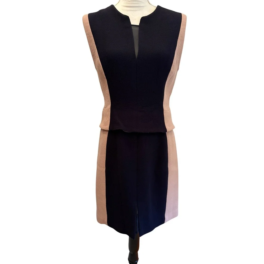 3.1 Phillip Lim Wool Blend Detachable Peplum Navy Dusty Rose Sheath Dress - 10